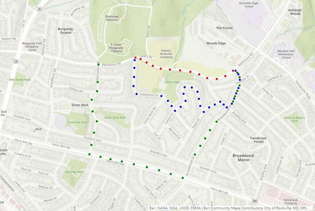 Map of Baltimore Road detours, showing detour routes for vehicles and pedestrians.