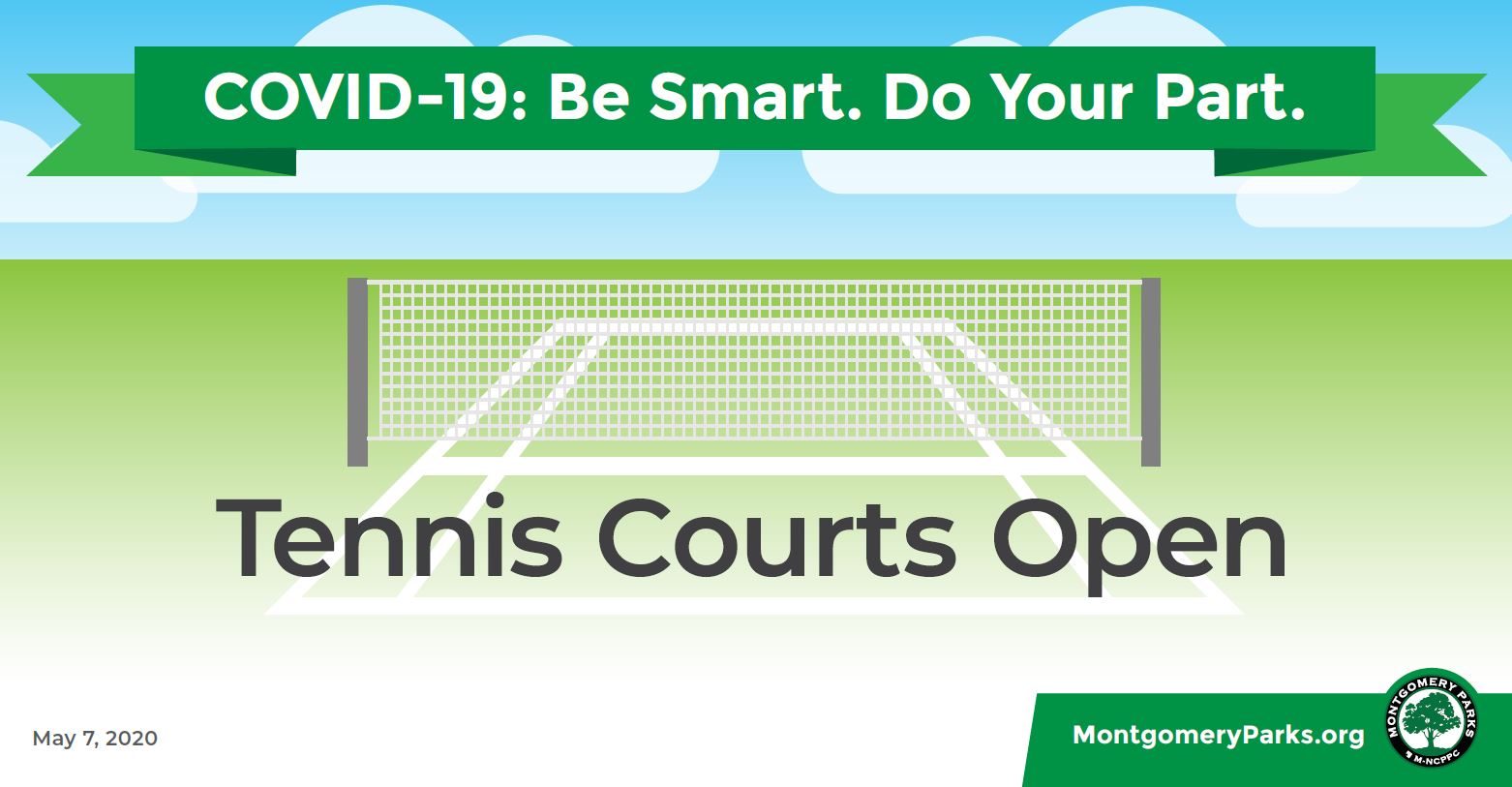 Tennis court with text: Tennis Courts Open.